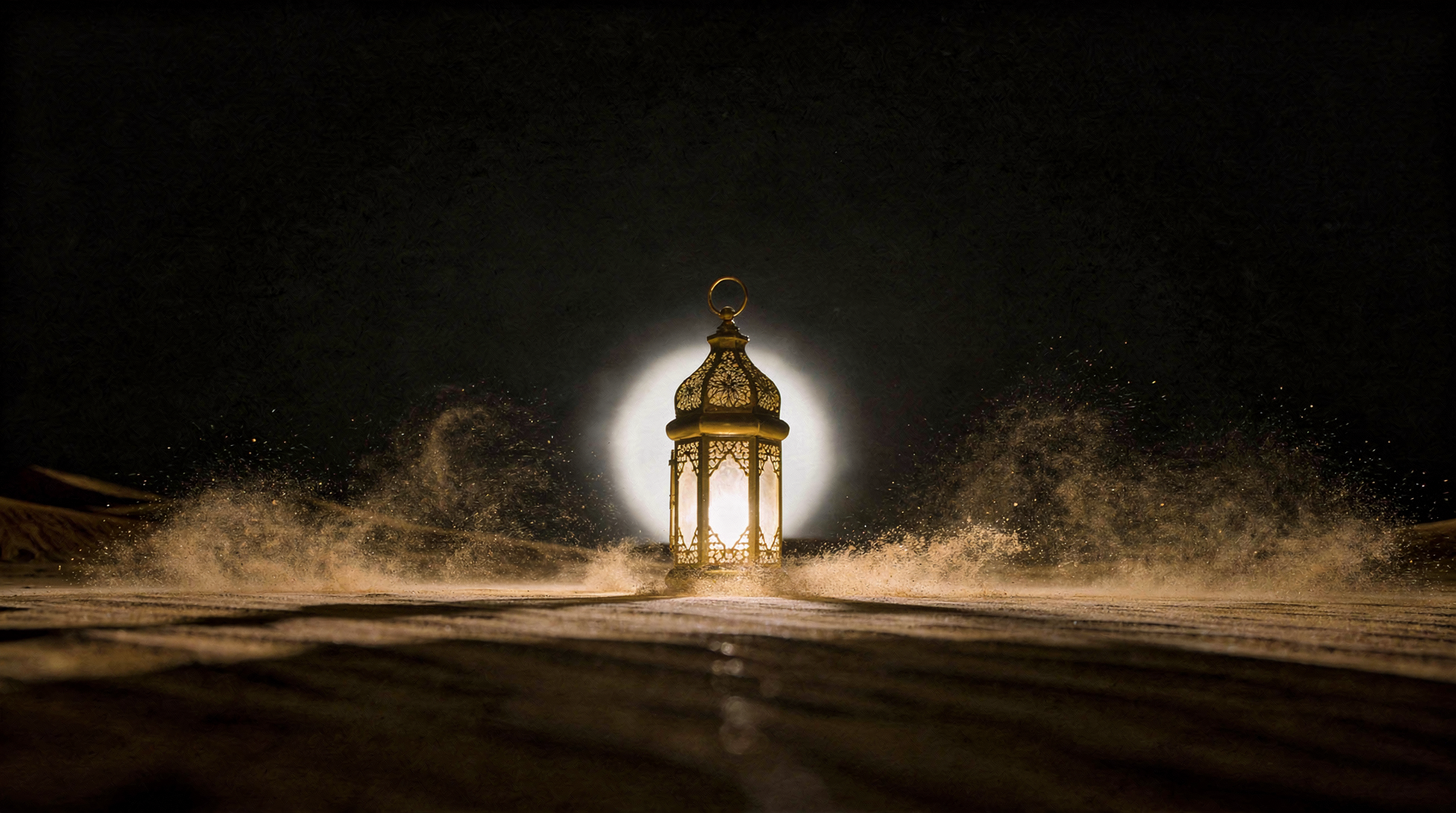 A solitary lantern in vast darkness