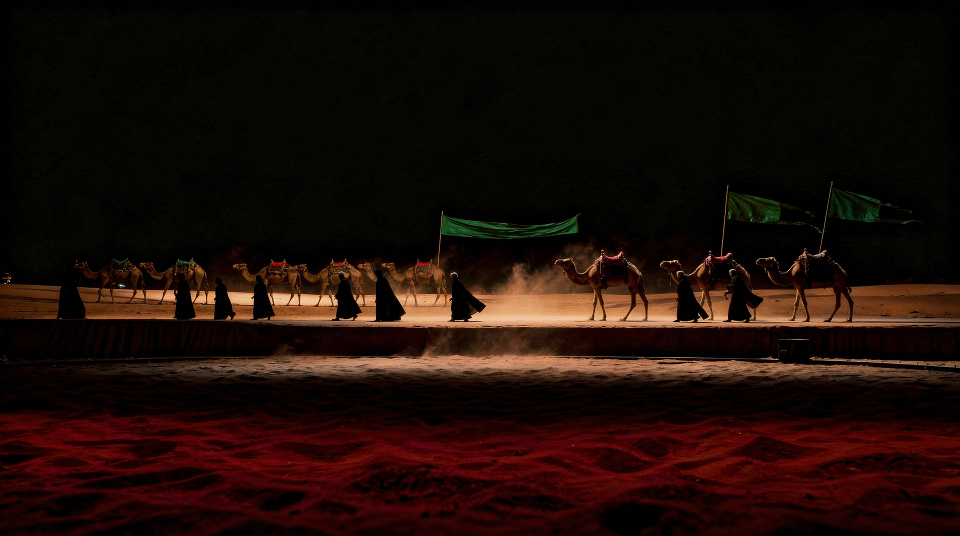 A caravan crossing an open horizon