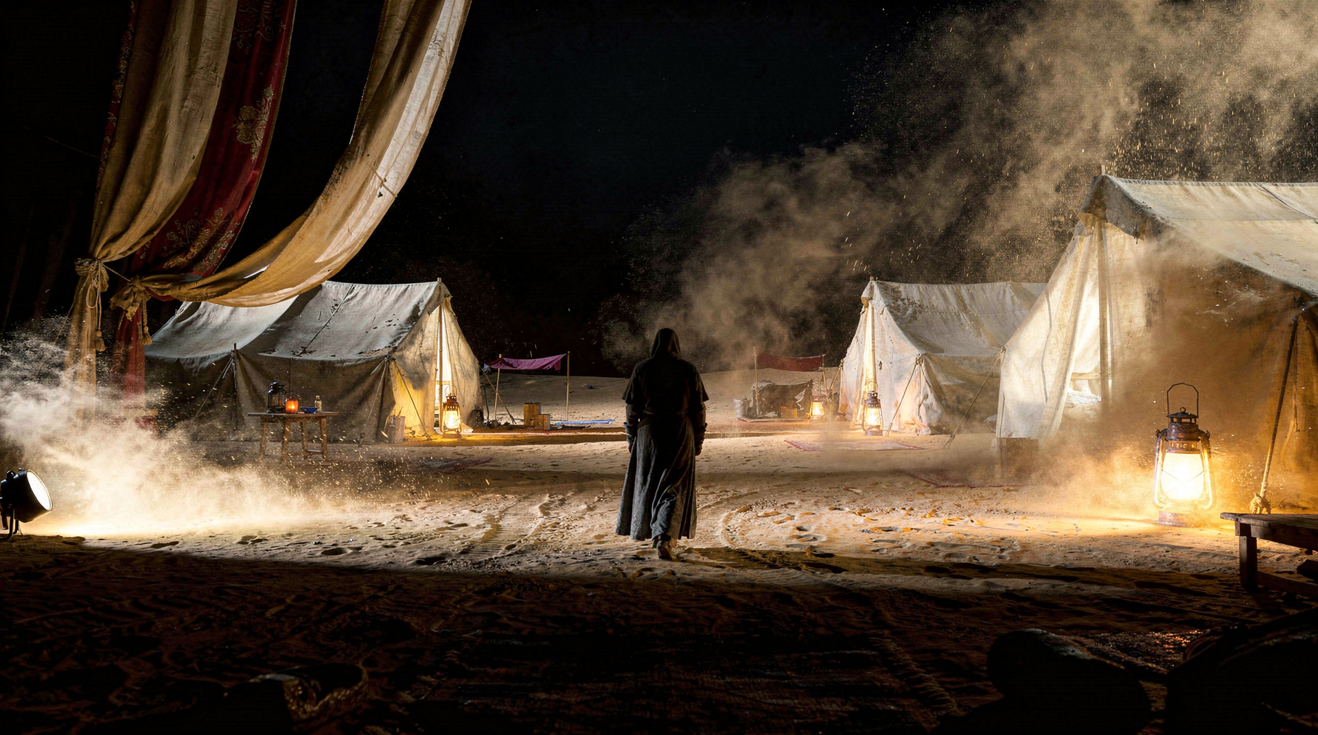 A returning figure approaching the camp